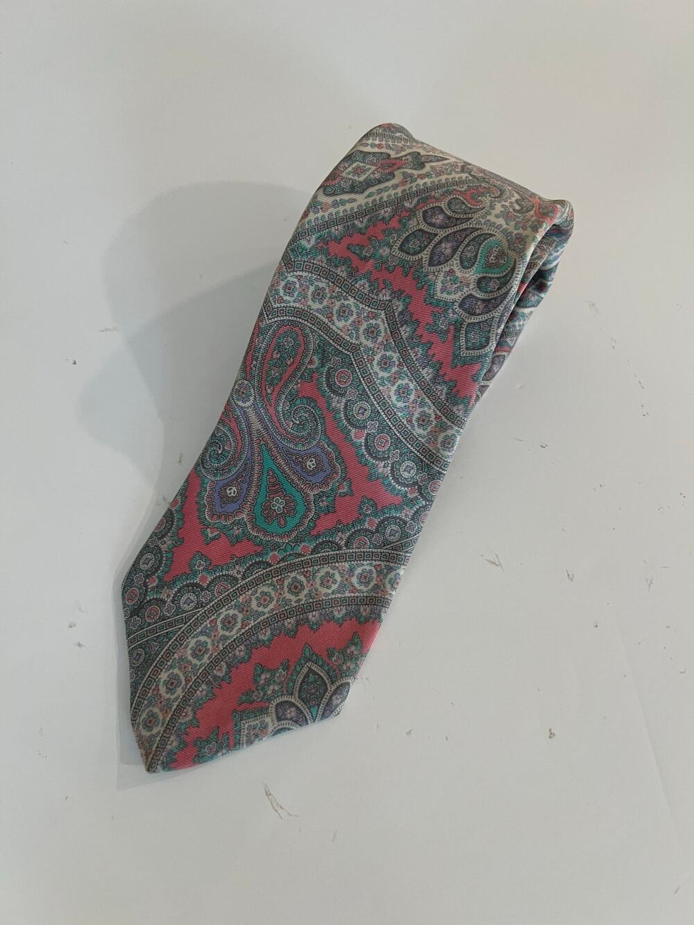 J.G. Hook Vintage Men's Neck Tie Pink Green Pastel Paisley Print JL